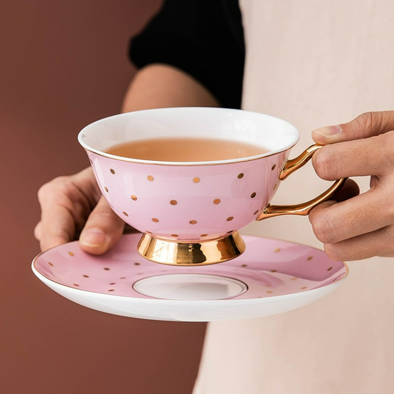 Coffee Tea Sugar Set - Ceramiczne różowe kubki do kawy z