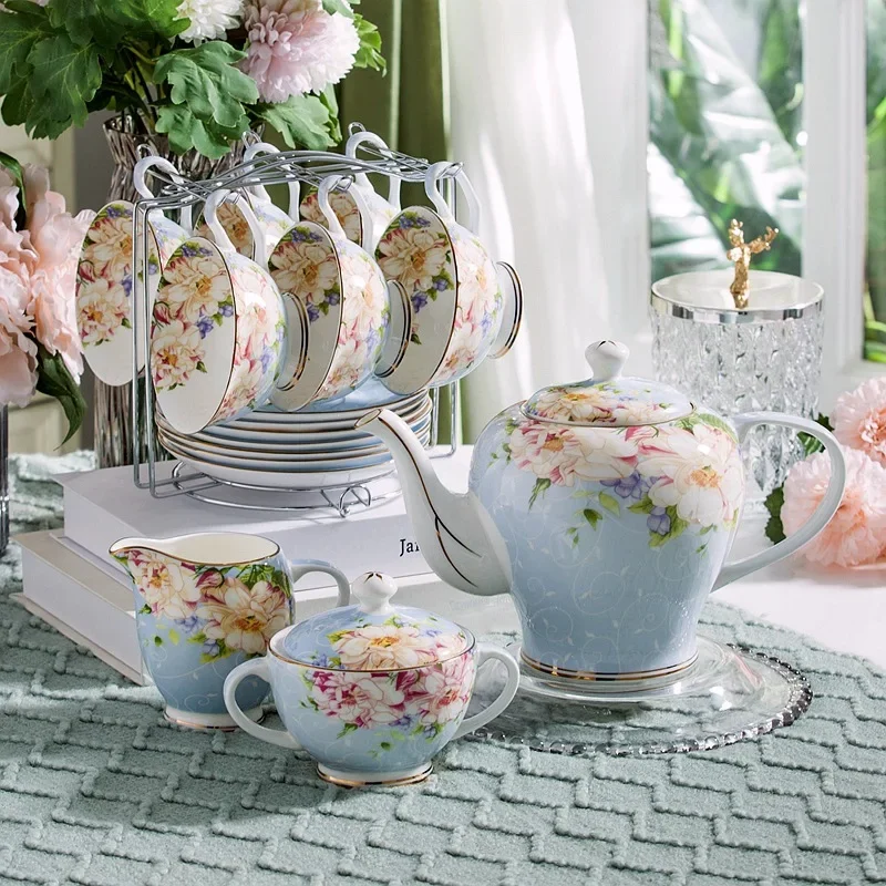 Coffee Tea Creamer - Pink Blue Flower Bone China Zestaw
