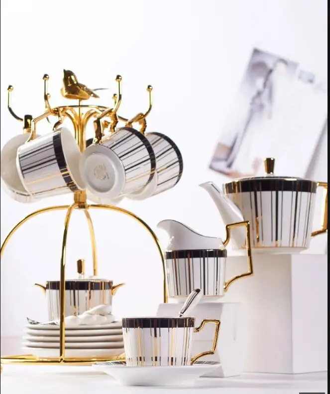 Coffee Tea Creamer - Złoty Zdobiony Porcelanowy Zestaw do Kawy