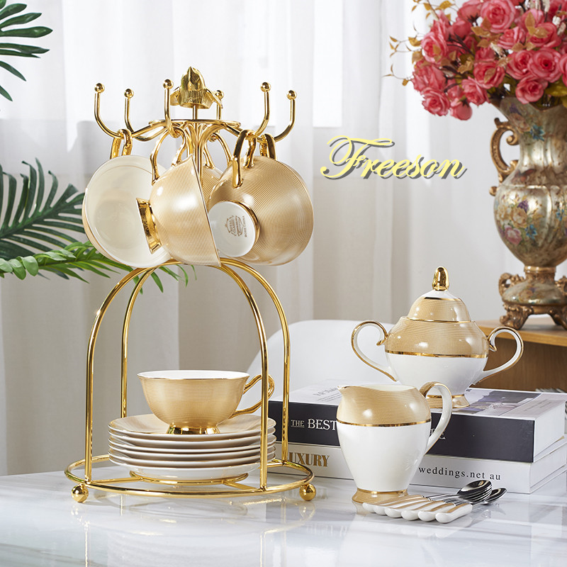 Coffee Tea Sugar Set - Luksusowy złoty porcelanowy zestaw do kawy