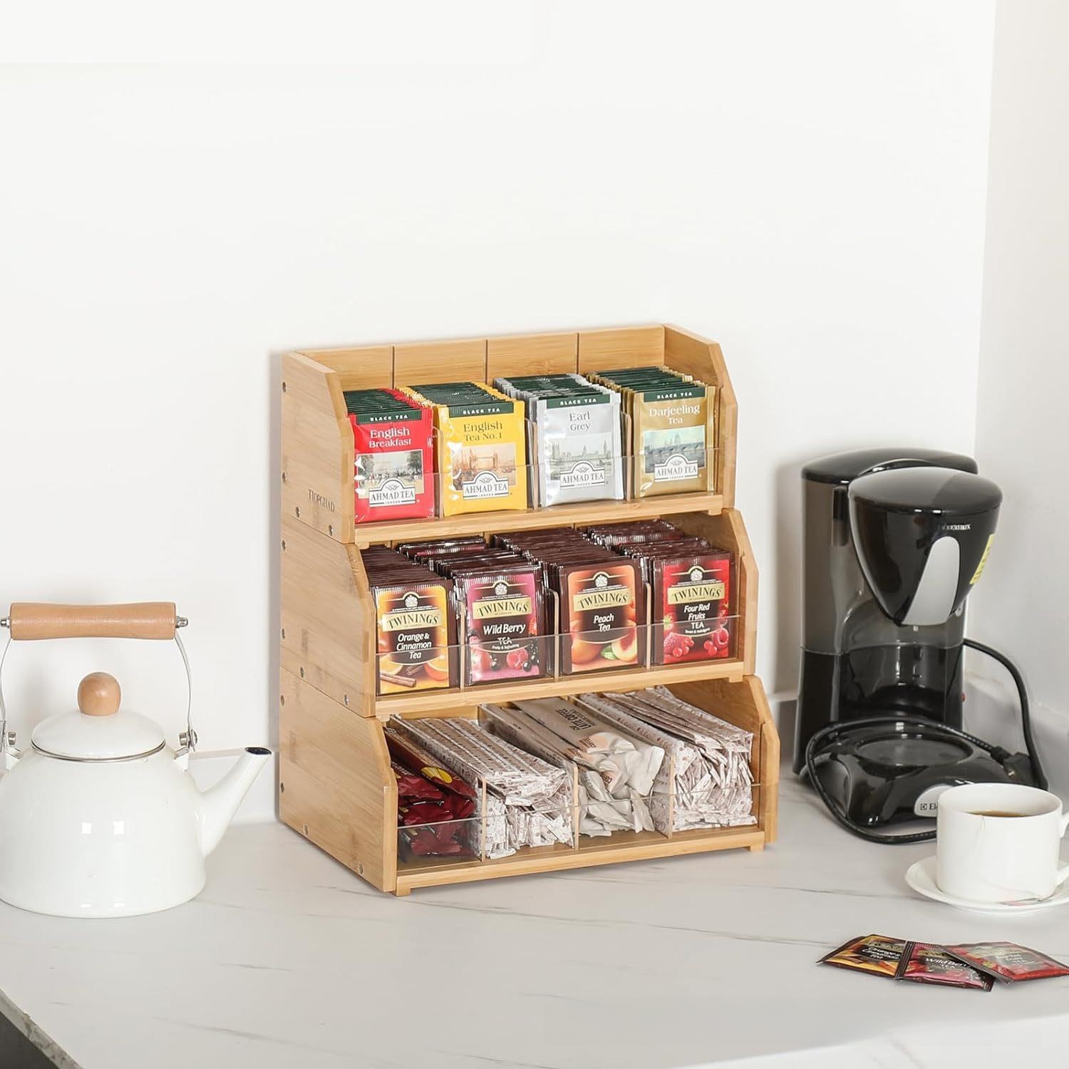 Coffee Tea Organizer - Pudełko na herbatę z bambusa, trójwarstwowy