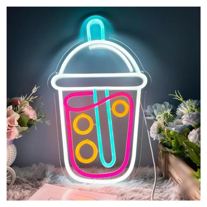 Wallpaper Coffee And Tea - Neonowy szyld Boba Tea, lampki Milk