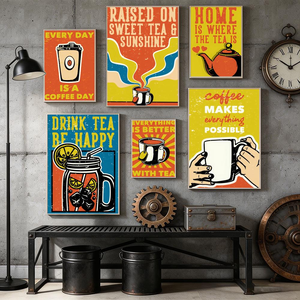 Wallpaper Coffee And Tea - Vintage Plakat Herbata Kawa Bar Domowy