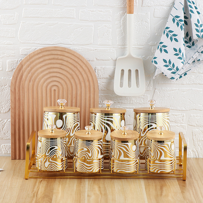 Coffee Tea Canister Set - Zestaw 7 kolorowych, szkliwionych, ceramicznych pojemników