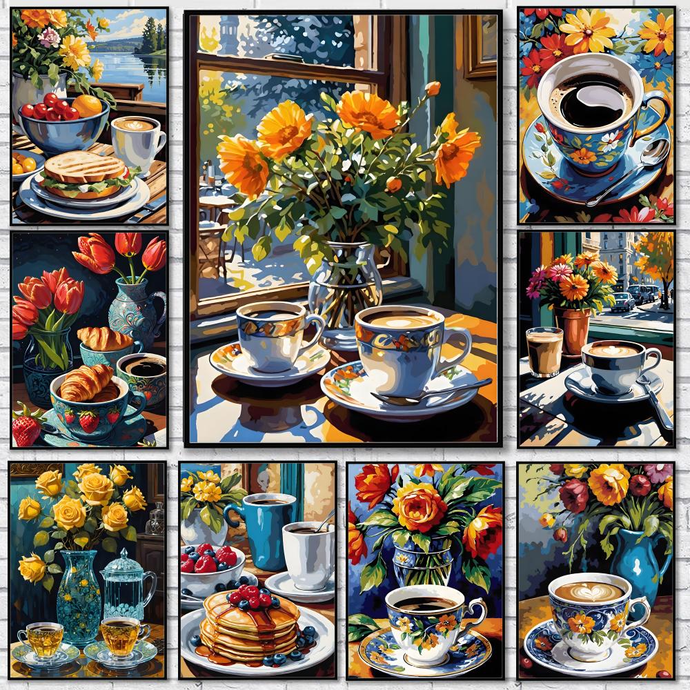 Plakat Naklejka Samoprzylepna  – Wallpaper Coffee And Tea recenzja i cena