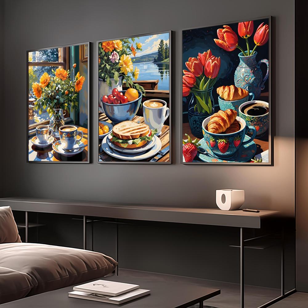 Plakat Naklejka Samoprzylepna  – Wallpaper Coffee And Tea recenzja i cena