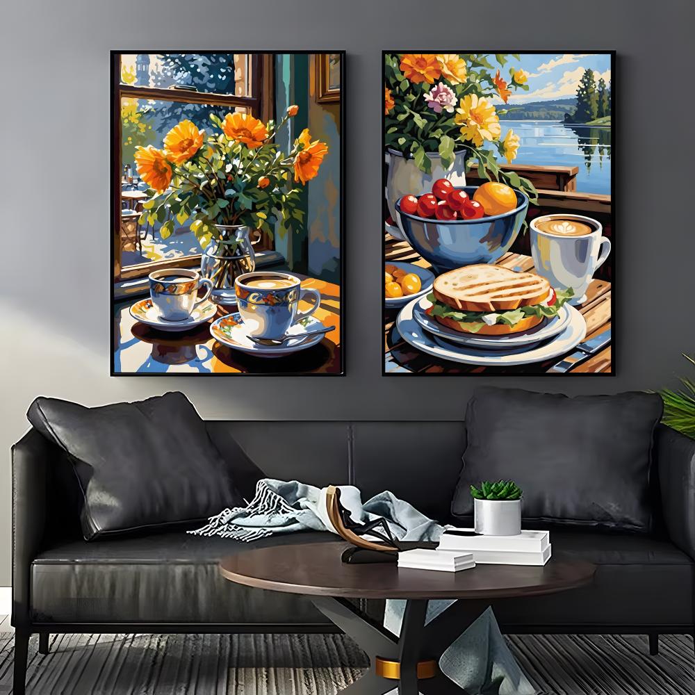 Plakat Naklejka Samoprzylepna  – Wallpaper Coffee And Tea recenzja i cena