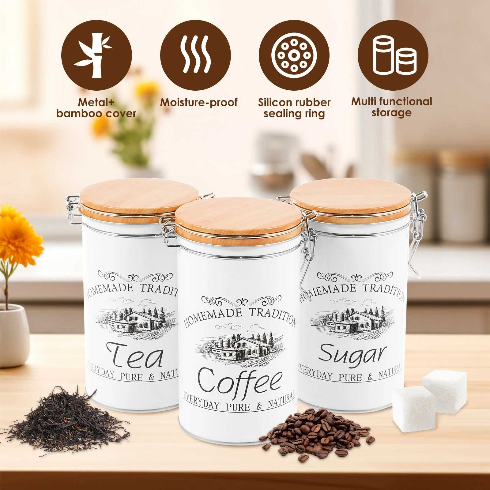 3 szt./zestaw Pojemniki na her – Coffee Tea Canister Set recenzja i cena