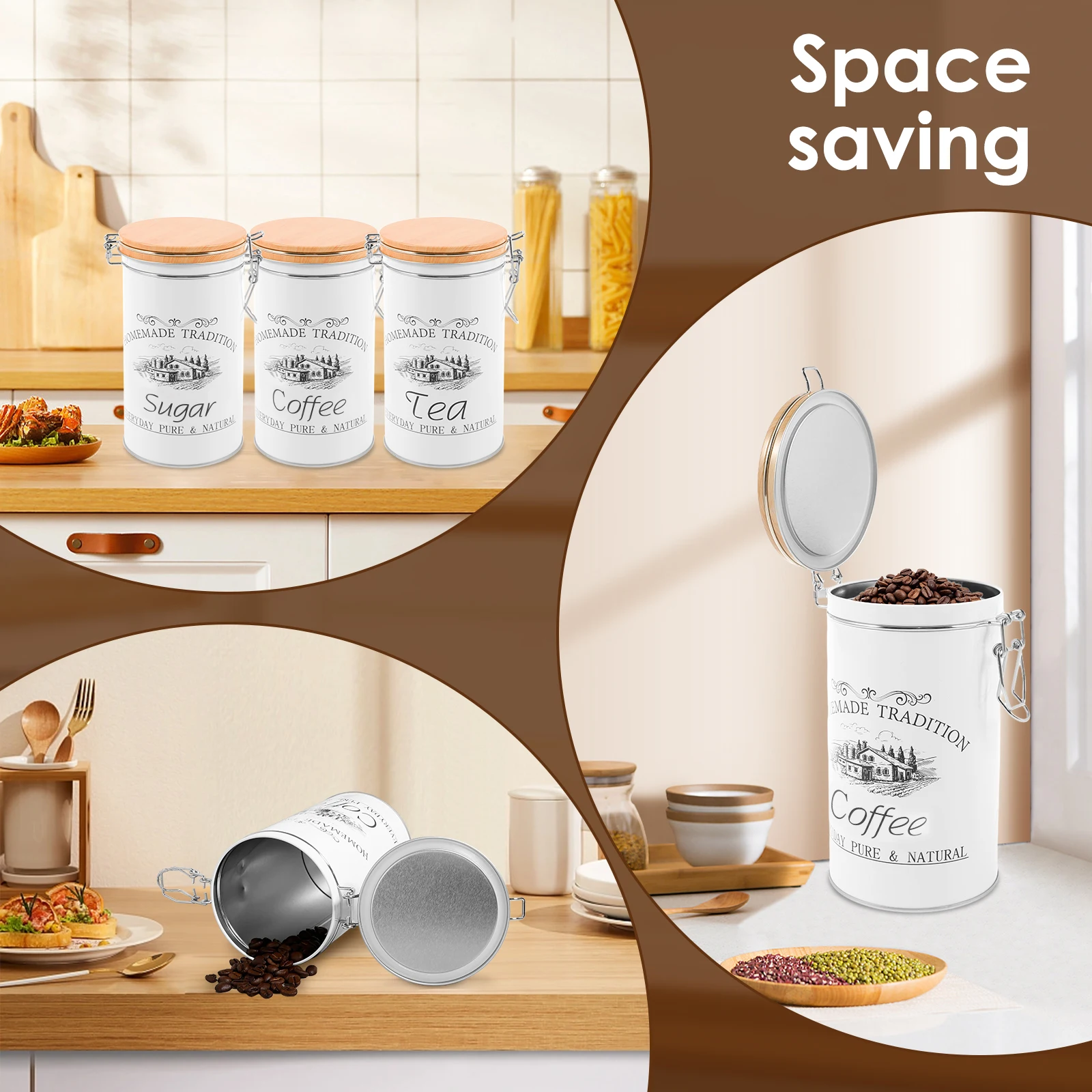 3 szt./zestaw Metalowe pojemni – Coffee Tea Canister Set recenzja i cena